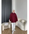 Kolu Piliseli 3 İplik Sweat - Bordo
