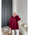 Kolu Piliseli 3 İplik Sweat - Bordo