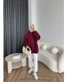 Kolu Piliseli 3 İplik Sweat - Bordo