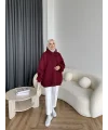 Kolu Piliseli 3 İplik Sweat - Bordo