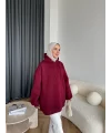 Kolu Piliseli 3 İplik Sweat - Bordo