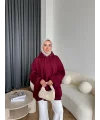 Kolu Piliseli 3 İplik Sweat - Bordo