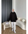 Kolu Piliseli 3 İplik Sweat - Siyah