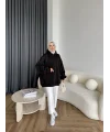 Kolu Piliseli 3 İplik Sweat - Siyah