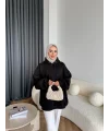Kolu Piliseli 3 İplik Sweat - Siyah