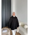 Kolu Piliseli 3 İplik Sweat - Siyah