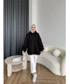 Kolu Piliseli 3 İplik Sweat - Siyah