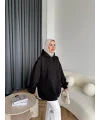 Kolu Piliseli 3 İplik Sweat - Siyah
