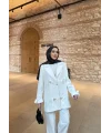 Kurdele Detaylı Kot Ceket - Beyaz
