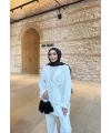 Kurdele Detaylı Kot Ceket - Beyaz