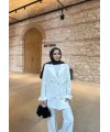 Kurdele Detaylı Kot Ceket - Beyaz