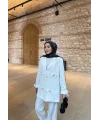 Kurdele Detaylı Kot Ceket - Beyaz