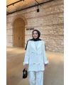 Kurdele Detaylı Kot Ceket - Beyaz
