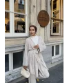 Kuşaklı Triko Takım - Bej