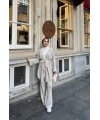 Kuşaklı Triko Takım - Bej