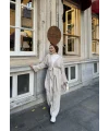 Kuşaklı Triko Takım - Bej