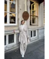 Kuşaklı Triko Takım - Bej