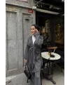 Kuşaklı Triko Takım - Gri