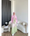 Kyl - Gökkuşağı Şallı Abaya - Pembe - Yeşil