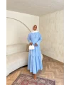 Linen Elbise - Mavi
