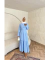 Linen Elbise - Mavi