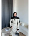 Lizge Yaka Detaylı Triko Elbise - Bej