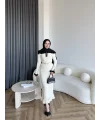 Lizge Yaka Detaylı Triko Elbise - Bej