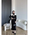 Lizge Yaka Detaylı Triko Elbise - Siyah