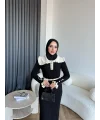 Lizge Yaka Detaylı Triko Elbise - Siyah