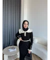 Lizge Yaka Detaylı Triko Elbise - Siyah