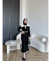 Lizge Yaka Detaylı Triko Elbise - Siyah