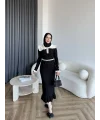 Lizge Yaka Detaylı Triko Elbise - Siyah