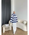 Mb-Eso Çizgili Triko Kazak - Mavi