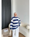 Mb-Eso Çizgili Triko Kazak - Mavi