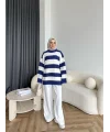 Mb-Eso Çizgili Triko Kazak - Mavi