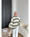 Mb-Eso Çizgili Triko Kazak - Yeşil