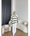 Mb-Eso Çizgili Triko Kazak - Yeşil