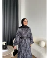 Moi - Çizgili Şifon Elbise - Gri