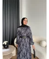 Moi - Çizgili Şifon Elbise - Gri