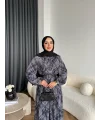 Moi - Çizgili Şifon Elbise - Gri