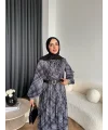 Moi - Çizgili Şifon Elbise - Gri