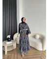 Moi - Çizgili Şifon Elbise - Gri