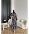 Moi - Çizgili Şifon Elbise - Gri
