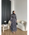 Moi - Çizgili Şifon Elbise - Gri