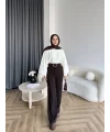 Mrs - Kemerli Bol Paça Pantolon - Acı Kahve