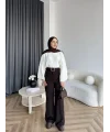 Mrs - Kemerli Bol Paça Pantolon - Acı Kahve