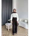 Mrs - Kemerli Bol Paça Pantolon - Acı Kahve