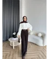 Mrs - Kemerli Bol Paça Pantolon - Acı Kahve