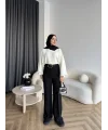 Mrs - Kemerli Bol Paça Pantolon - Siyah
