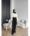 Mrs - Kemerli Bol Paça Pantolon - Siyah